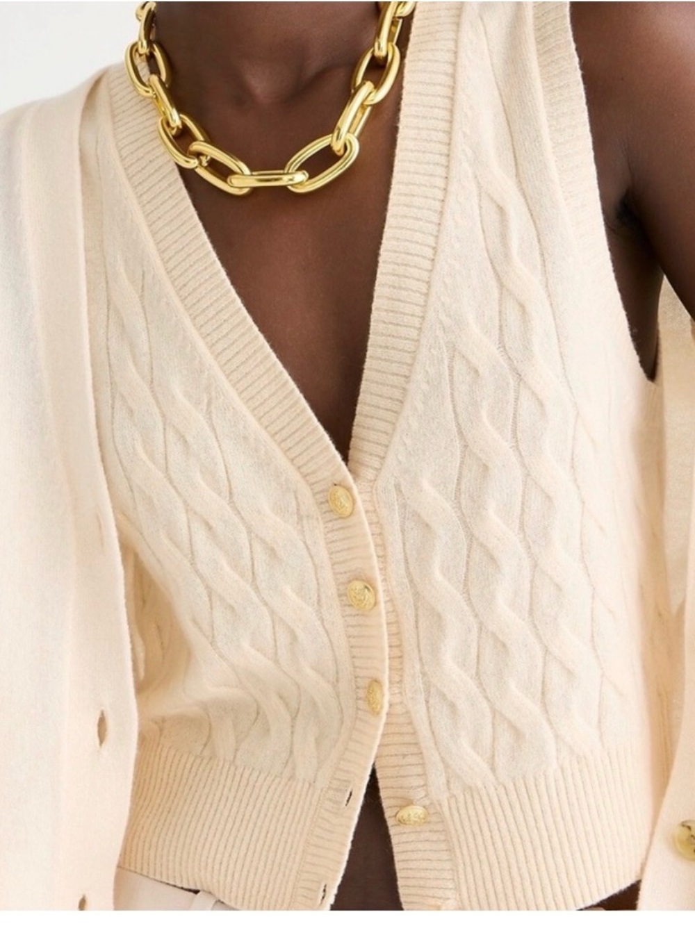 J.Crew 100% Cashmere Cable-Knit Sweater Vest | Cream Ivory | Gold Buttons | XS